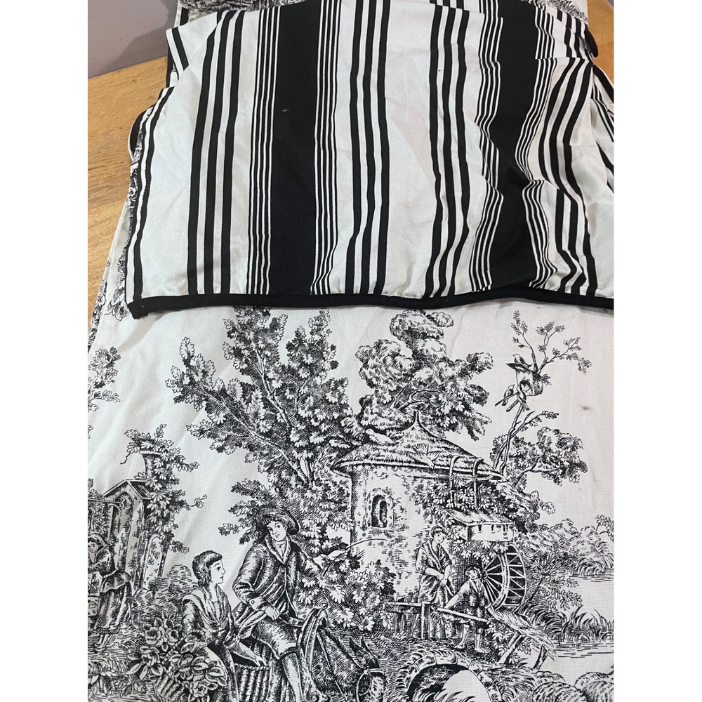 Vtg Waverly Garden Room Black White Toile Striped Cotton Shower Curtain 72x72
